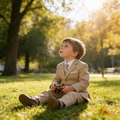 Image of Baby Boy Formal Suit for Toddler Infant Tuxedo Dress Suits | Little Gentleman, Wedding Ring Bearer Outfit, Vest Pants Long-Sleeve Shirt Tie, Birthday Party Christmas Prom, Classic