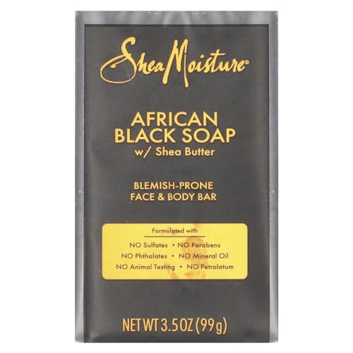 African Black Bar Soap with Shea Butter, Blemish Prone Face & Body, 3.5 oz (99 g), SheaMoisture