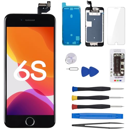 CYKJGS for iPhone 6S Screen Replacement with Home Button 4.7inch Black LCD Touch Digitizer Display Full Assembly Repair Kit Front Camera Proximity Sensor Speaker Fix Tools for A1633 A1688 A1700
