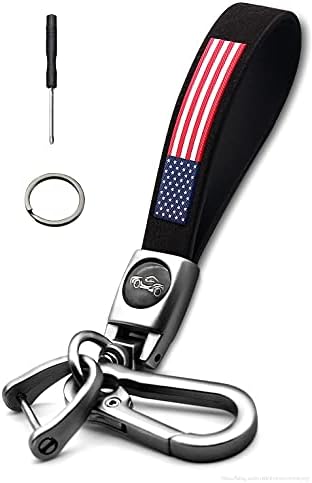 Asuby USA Flag Keychain Leather Flag Key chains for Men and Women