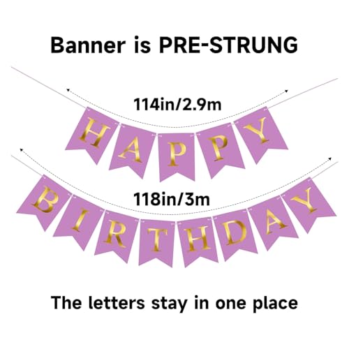 Image of Happy Birthday Banner Party Banner NO DIY Birthday Sign Purple and Gold