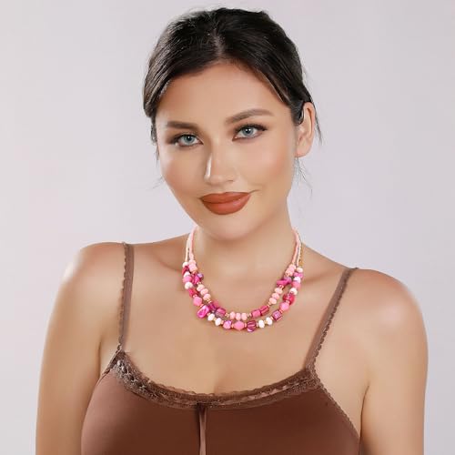 Coiris Layered Shell Beaded Necklaces for Women Handmade Boho Colored Bead Choker Necklace Holiday Style Costume Jewelry for Women3