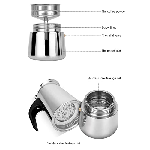 Stovetop Espresso Maker Moka Pot, Large Capacity Rust Resistant Food Grade Stainless Steel Stovetop Italian Coffee Maker, Dishwasher Safe Moka Coffee Pot For Home Travel Office(6 Cup 300Ml) #TOP2