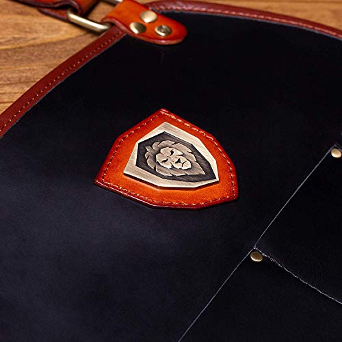Dalstrong Professional Chef, Butcher & Bbq Kitchen Apron - The Culinary Commander Top-Grain Leather - 5 Storage Pockets + Towel & Tong Loop - Adjustable Harness Straps - Heavy Duty #TOP4