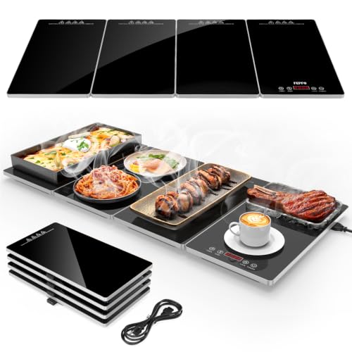 Image of FEPPO Electric Warming Tray, 4-in-1 Food Warmers for Parties Buffet with 10 Temp Settings and Timer, 33 inchx15 inch Glass Surface Warming Mat for Food, Modular Buffet Hot Plates for Catering and Gatherings