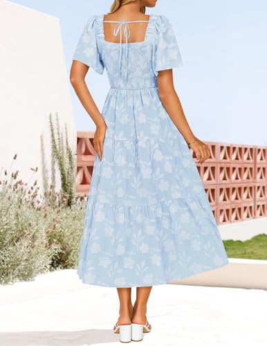 Image of ZESICA Wedding Guest Dresses for Women Summer 2026 Boho Floral Midi Dress Flowy Beach Vacation Graduation Long Dresses
