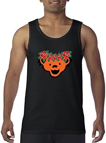 Men's Bear with Roses Tank Top Head Casual Sleeveless Gym Workout Tank Top T-Shirt 2XL