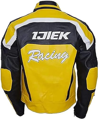 Men’s Chuck Greene Jacket Biker Racer Yellow & Black Motorcycle Biker Leather Jacket2