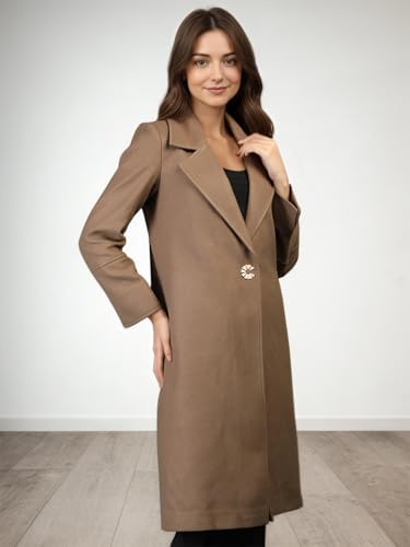 Image of CHKOKKO Women Chic Winter Coat Single Breasted | Knee Length Design with Buttoned Closure and Practical Front Side Pockets for Stylish and Comfortable Wear