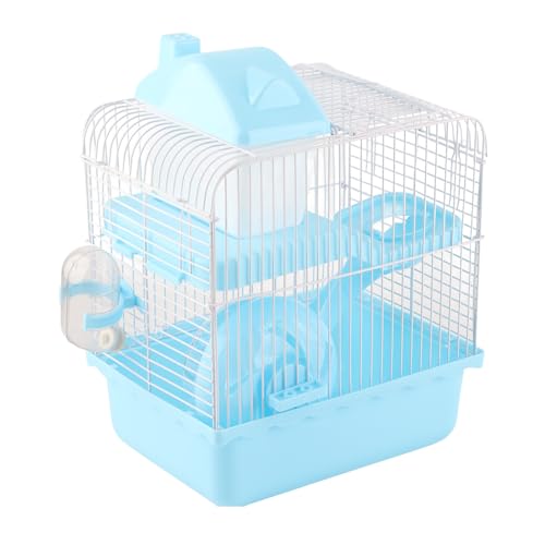 HUSHUI Jaula Espaciosa para Hámster de 2 Niveles con Diseño de Fácil Limpieza para Hámster Mascota, Adecuada para, Cobayas y Conejos, Construcción de Plástico y Alambre (Azul)