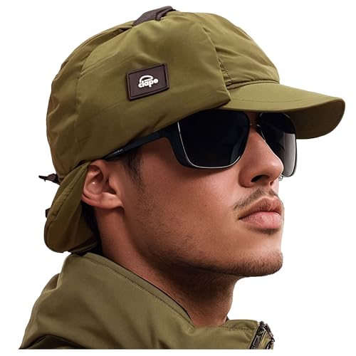 Croogo Winter Baseball Cap with Earflaps Flat Brim Trapper Hat Russian Hats Waterproof Snow Eskimo Ski Hat for Cold Weather