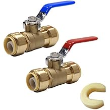 Pack of 2 EFIELD 1/2 Inch Push-Fit Full Port Ball Valve for Hot and Cold Water with a Disconnect Clip,Brass UPC Certified,PF-VALVE001
