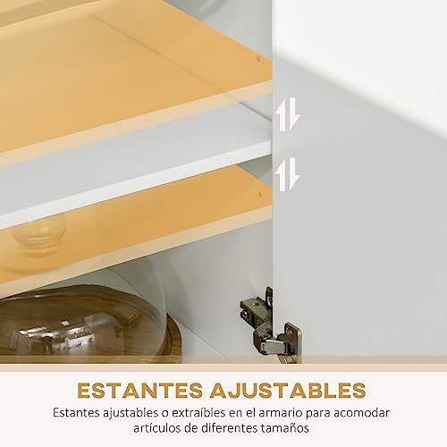 HOMCOM Alacena de Cocina Mueble Aparador Auxiliar con 4 Puertas Bandeja Extraíble Estante Ajustable Cajón y Encimera de Microondas Abierta 70x40x180 cm Blanco - imagen 4
