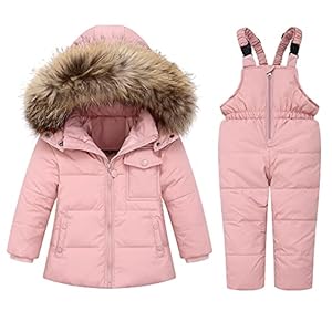 Kinderkledingset voor jongens en meisjes, schattig sneeuwpak met capuchon, donsjas + skibroek, 2-delig, verdikt skipak…
