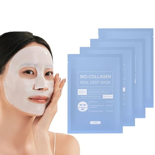4 Piezas Mascarillas Faciales de Colágeno, Mascarilla Hidratante de Colágeno para la Noche, Mascarilla Facial con Ácido Hialurónico, Reduce Poros y Líneas Finas, Hidratación Profunda