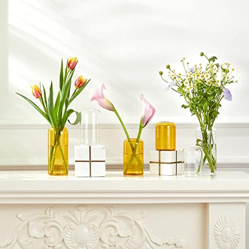 ZENS Glass Bud Vase Set of 3, Clear Small Flower Vase for Home Decor Centerpieces , Hand Blown Borosilicate Cylinder Chic Glass Vase for Wedding Events, Living Room Decorative.