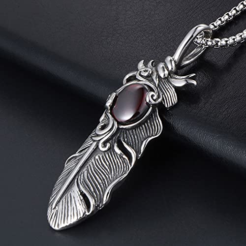 Collier grenade rubis et plume en titane, cadeau idéal de style - 3