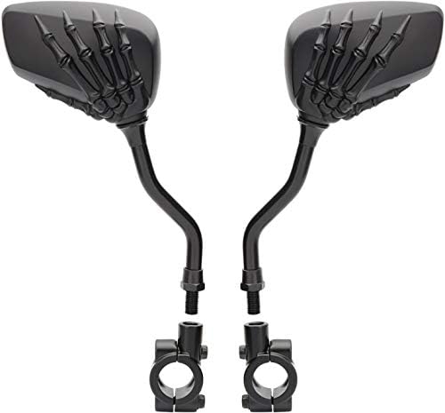 Pedalton Pair of Bicycle Mirror,Big View Bike Rear View Mirror Blindsight Multi Angle Adjustable Bike Mirror Aluminum Plated Outside Skull Claw Style Compatible with Motorcycle Black