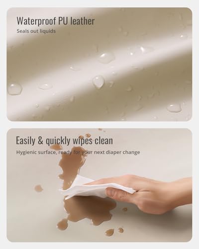 Image of Blissful Diary Vegan Leather Baby Changing Pad with Waterproof & Wipe-Clean PU Cover, Avocado Size Cozy Diaper Changing Pad for Dresser and Table, Beige