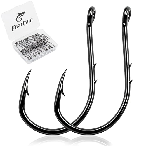 FishTrip Octopus Baitholder Fishing Hooks, 50pcs Bait Holder Hook Sharp Double Barbed High Carbon Steel Offset Circle Hooks Live Bait Fish Hooks for Freshwater Saltwater Size 8