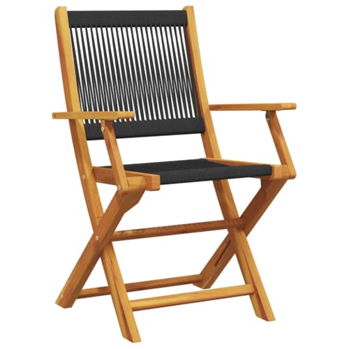 Chaise de jardin noire pliante en acacia et polypropylène (Lot de 2) pour extérieur - 5