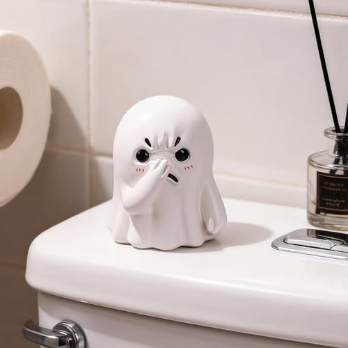 LINYTHER Holding Nose Small Ghost Figurine - Cute Ghost Decor Bathroom Statue, Halloween Decorations Indoor for Desk Porch Mantel Bathroom Shelf Spooky Home Decor, Funny Goth Gifts(Resin)