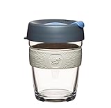 KeepCup 12oz Reusable Coffee Cup. Toughened Glass Cup & Non-Slip Silicone Band. 12-Ounce/Medium, Silver
