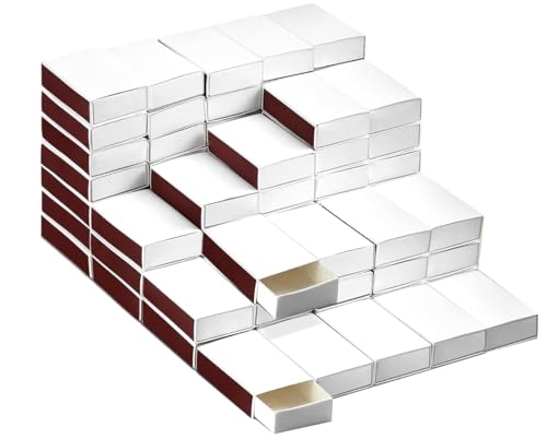 60 PCS Blank Match Boxes (No Matches) 2.28 x 1.41 x 0.59 Inch Bulk Blank Matchboxes DIY White Storage Containers Holders with Double-Sided Striker for Wedding Bridal Baby Shower Birthday Party
