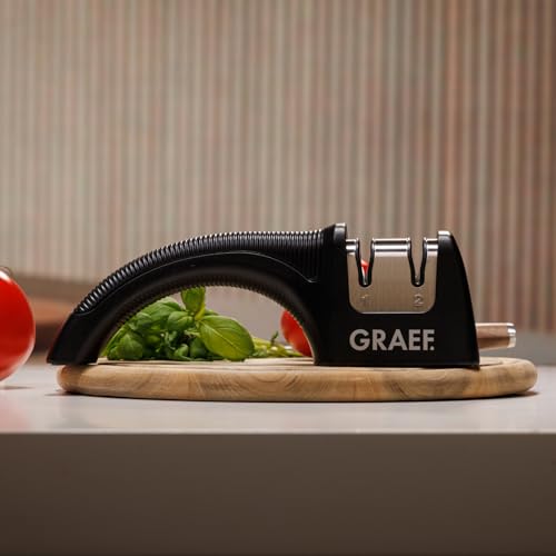 Foto von GRAEF maueller Messerschärfer Pronto Schwarz mit CrissCross-Schärftechnologie, Diamant-Schleifscheiben, geringer Materialabtrag