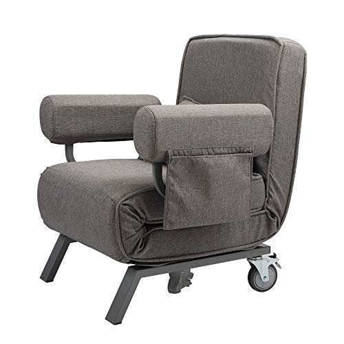 Convertible Sofa Bed Folding Arm Chair Sleeper Leisure Recliner Lounge Couch 6 Positions Adjustable Backrest (Grey)