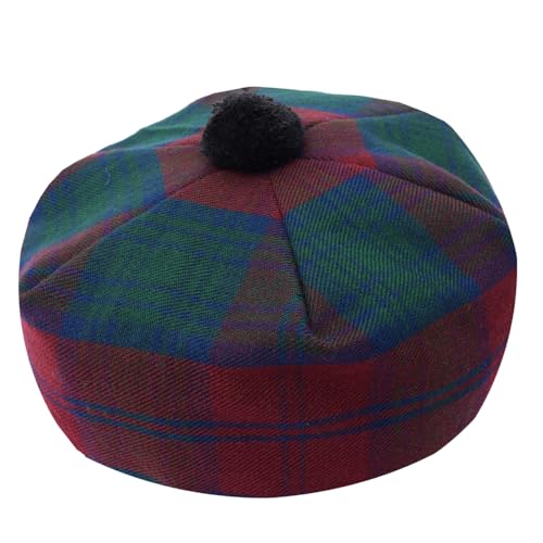 Scottish Tartan Tam O’ Shanter Hat – Unisex Adjustable Acrylic Wool Highland Cap with Pom Kilt Outfit & Casual Wear Bonnet (Lindsay)