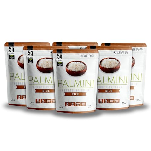 PALMINI Riz - Cœurs de palmier – Vegan | Sans OGM – Faible en calories – Faible en glucides – Keto – Sans Sucre – Casher – 338g | (Pack de 6)