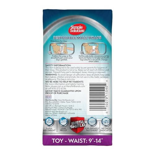 Image of Simple Solution Disposable Dog Diapers for Male Dogs - Male Wraps with Super Absorbent Leak-Proof Fit - Toy - 12 Count