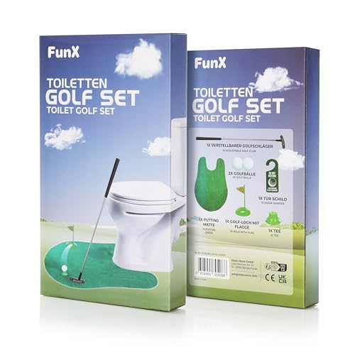 FunX Toiletgolf Gift Set - Grappig Mini Golf Mannen Cadeau voor Badkamer met Puttingmat - 7 stuks. Golfgeschenkartikel - Afbeelding 6