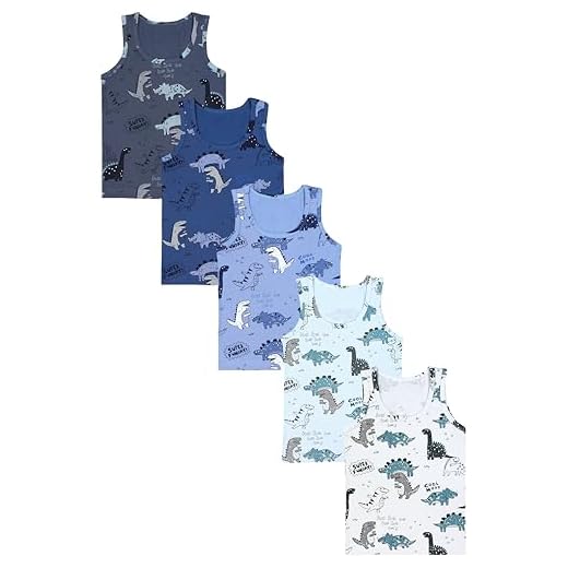 TupTam Unterhemden Jungen – 5er Pack Ärmellose Kinder Unterhemden, Baumwolle, Bequem & Atmungsaktiv, Farbe: 5er Pack Dino Blau Beige Grau, Größe: 104-110