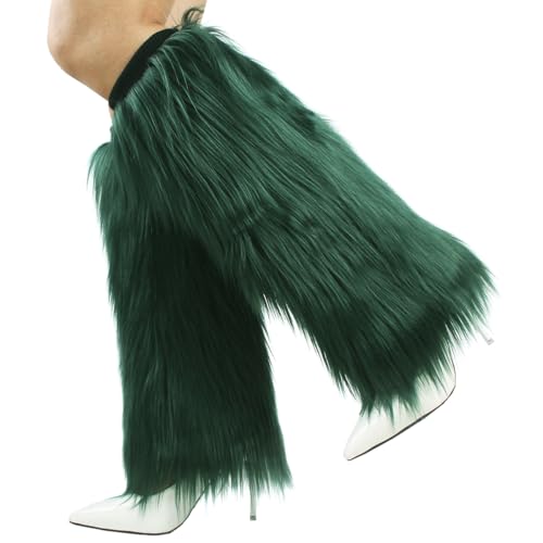 Image of Womens Fluffy Faux Fur Leg Warmers Cozy Fuzzy Long Boot Cuffs Covers