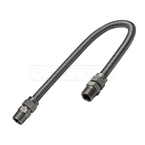 Flextron FTGC-SS12-12N Flexible Gas Line, Gas Pipe Connector With 5/8 in. Outer Diameter and 1/2 in. Inside Diameter; 3/4 in. MIP x 3/4 in. MIP Fittings; Uncoated Stainless Steel Gas Hose 12 in. Long