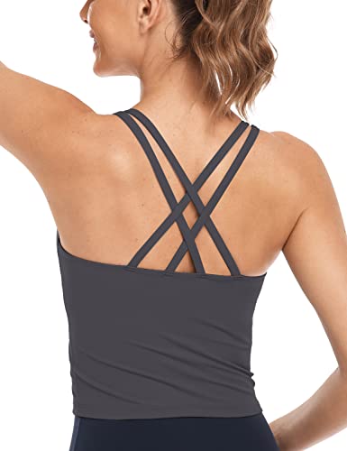 Image of HeyNuts Longline Zeal Bras Medium Impact Wirefree Sports Bras Workout Crop Tank Tops with Removable Pads, A-D Cups