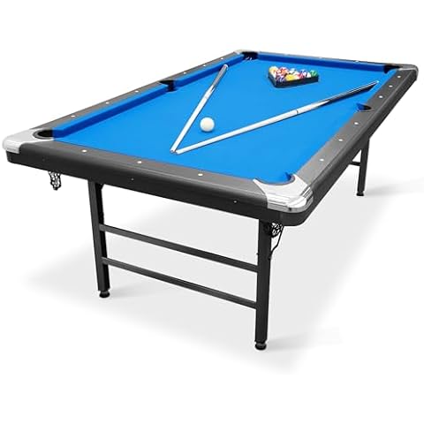 Wakefa 7ft Billiards Table, Portable Foldable Pool Table, Includes Balls, Chalks, 2 Pool Sticks and Brush, Black with Blue Cloth, Perfect for Family Game Room Cover