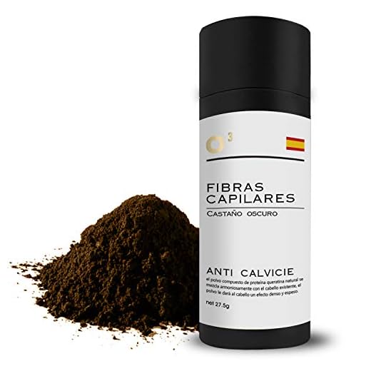 O³ Fibras Capilares Castaño Oscuro - Keratin Fibers Castaño Oscuro 100% Natural para Disimular Calvicie y Aumentar el volumen. Maquillaje Capilar por hombres y mujeres - 27,5 Gramos Neto