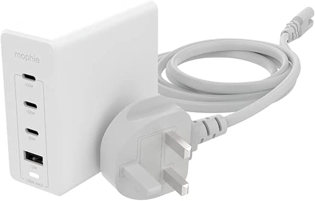 ZAGG mophie USB-C Speedport 120 Wall Charger Hub, 120 Watt, GaN, Fast Charging, Lightning Device, (White, UK Adapter)