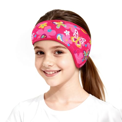 Kids Earmuffs Warmer Headband Stretch Winter Fleece Earmuffs Warm Ear Covers for Toddle Girls (Pink Butterfly)