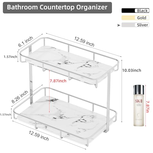 Image of Bathroom Organizer Countertop Perfume Organizer Makeup Organizer Cosmetics Storage Display Rack Vanity Tray Dresser Stainless Steel Gold Shelf White Marble Ceramic Tray