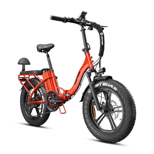 Rattan LM/LF Bicicletta Elettrica Pieghevole per Adulti, Batteria Rimovibile 48V 40,5Ah/13Ah, Autonomia 195/105 km, 2 Posti, Freni Idraulici, 7 Velocità (Standard, LF Red)
