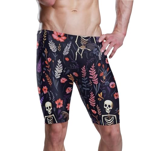 Sugar Skull Skeleton Gothic Flowers Swim Jammers Swimsuit for Men XXL B0400638