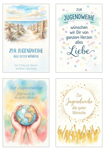 Edition Seidel Set 12 Grußkarten zur Jugendweihe mit Umschlag. Glückwunschkarten Jugendweihekarten Doppelkarten Klappkarten Kartenset Karte Grußkarte Gruß Spruch Kinder Jugendliche (SW026)