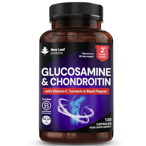 Glucosamine and Chondroitin High Strength - Enriched With Turmeric And Vitamin C - Glucosamine Sulphate Chondroitin Sulphate, Food Supplement - Contributes To The Normal Function of Bones 120 Capsules