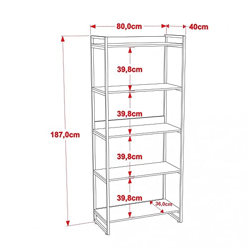 Estante Multiuso 5 Prateleiras 187cmx80cm Industrial Kuadra Compace Carvalho
