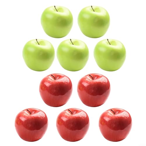 Filteilect 10 manzanas artificiales grandes rojas y verdes, para cocina, hogar, decoración de alimentos para el hogar, jardín y decoración de fiesta de boda (5 rojos + 5 verdes)