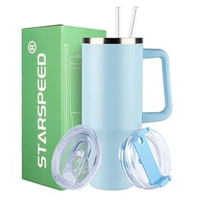 StarSpeed 40 oz Tumbler with Handle and Straw Lid | Stainless Steel Water Bottle Travel Mug Reusable Insulated Cup With Lid And Straw, Keep Cold Heat and Ice for Hours(40oz,Sky Blue)